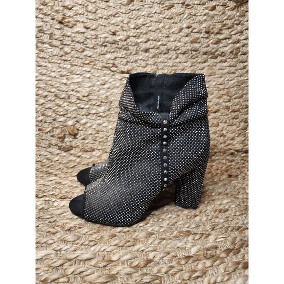 Gianni Bini Mareesha Black Silver Rhinestone Peep Toe Heeled Ankle Boots Sz. 7.5 - Picture 1 of 11